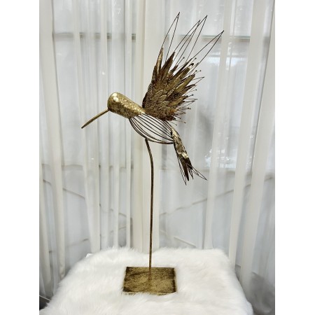 Dekoračný vták kovovový zlatý