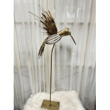 Dekoračný vták kovovový zlatý